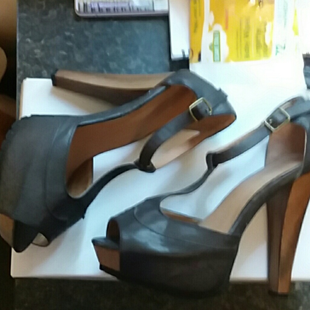 Brown ankle strap heels